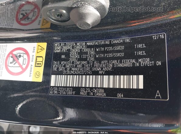 2T2BZMCA0HC072145 2017 LEXUS RX 350 Черный Вид подкапотного пространства