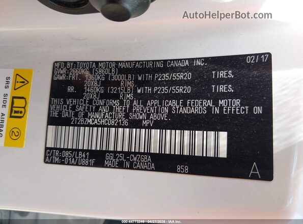 2T2BZMCA5HC082136 2017 LEXUS RX 350 Белый Вид подкапотного пространства