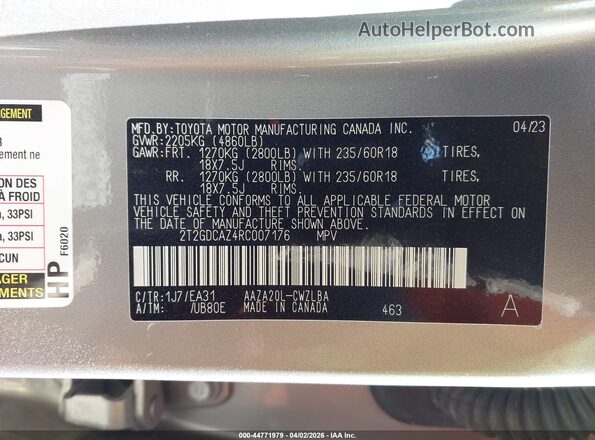 2T2GDCAZ4RC007176 2024 LEXUS NX 250 Gray Engine compartment view
