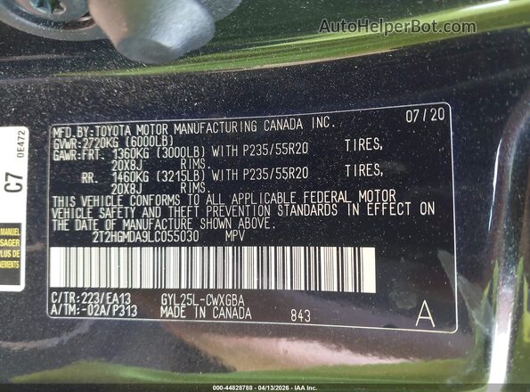 2T2HGMDA9LC055030 2020 LEXUS RX 450H Black Widok komory silnika