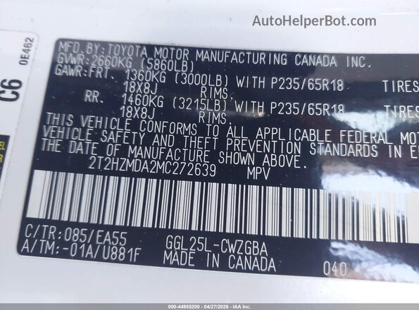 2T2HZMDA2MC272639 2021 LEXUS RX 350 Белый Вид подкапотного пространства
