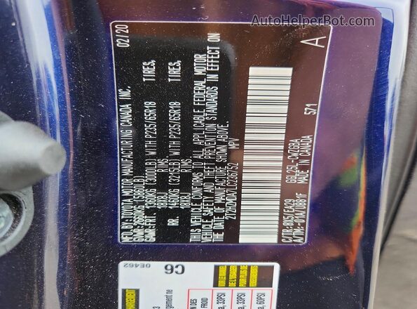 2T2HZMDA7LC236752 2020 LEXUS RX Blue VIN კოდის სტიკერის ხედი
