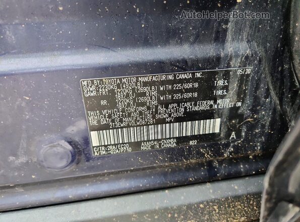 2T3EWRFV0LW087281 2020 TOYOTA RAV4 Синий Панорамный вид салона 360°