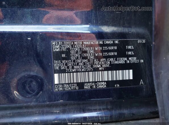 2T3EWRFV9LW072875 2020 TOYOTA RAV4 HYBRID Dark Blue Widok komory silnika