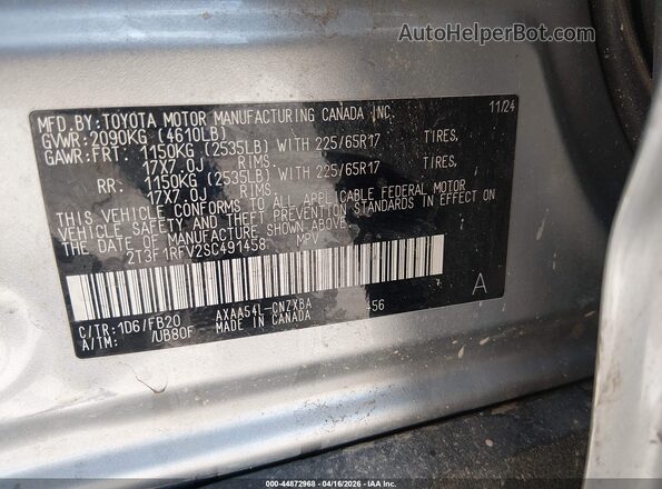 2T3F1RFV2SC491458 2025 TOYOTA LE Silver Вид підкапотного простору
