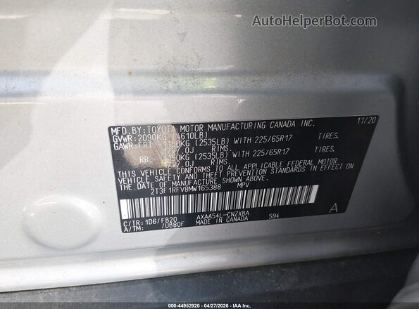 2T3F1RFV8MW165388 2021 TOYOTA LE Silver Vista del compartimento del motor