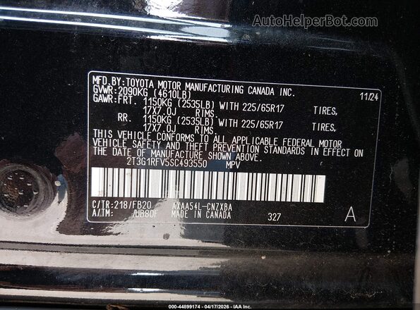 2T3G1RFV5SC493550 2025 TOYOTA LE Black Vista del compartimento del motor