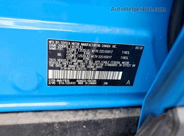 2T3H1RFV6LC065315 2020 TOYOTA LE Синий Вид подкапотного пространства