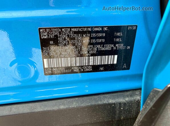 2T3J1RFV6LC094511 2020 TOYOTA RAV4 Синий Вид задних сидений
