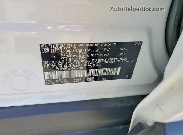 2T3LWRFV4RW227655 2024 TOYOTA LE White Вид наклейки з VIN-кодом