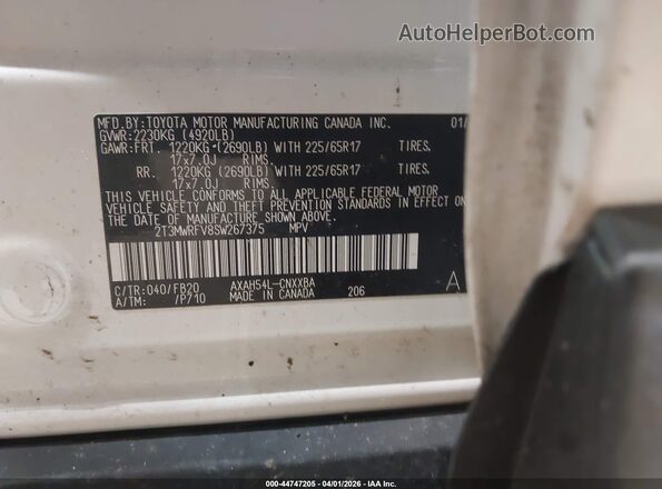 2T3MWRFV8SW267375 2025 TOYOTA LE White Вид підкапотного простору