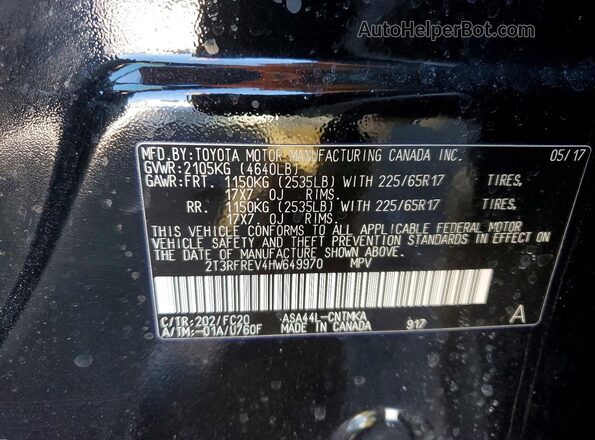 2T3RFREV4HW649970 2017 TOYOTA LE Черный Вид наклейки с VIN-кодом
