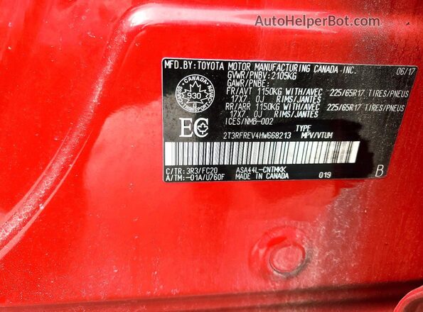 2T3RFREV4HW668213 2017 TOYOTA LE Красный Панорамный вид салона 360°