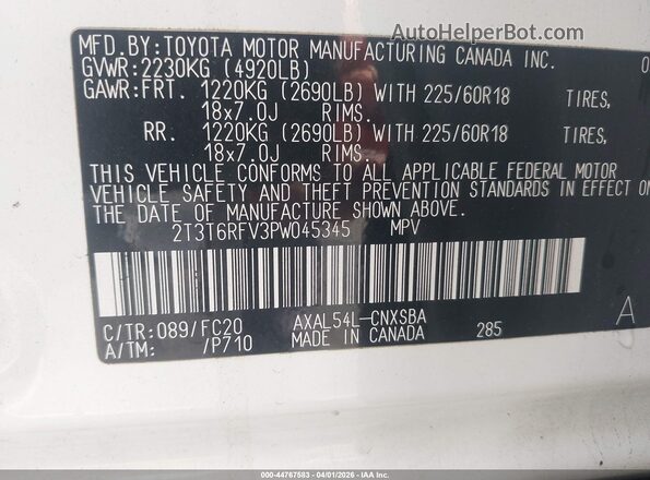 2T3T6RFV3PW045345 2023 TOYOTA RAV4 HYBRID White Widok komory silnika