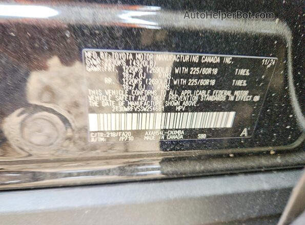 2T3UWRFV5SW254681 2025 TOYOTA RAV4 Black VIN კოდის სტიკერის ხედი