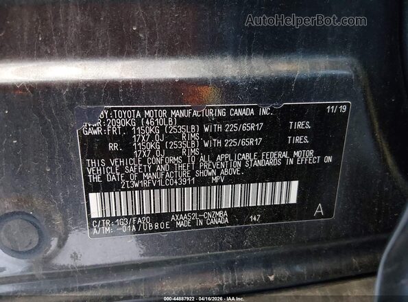 2T3W1RFV1LC043911 2020 TOYOTA LE Серый Вид подкапотного пространства