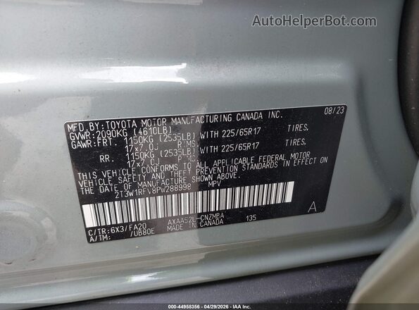 2T3W1RFV8PW288998 2023 TOYOTA LE Green Vista del compartimento del motor