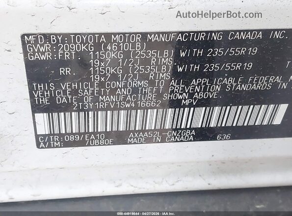 2T3Y1RFV1SW416662 2025 TOYOTA LIMITED White Widok komory silnika