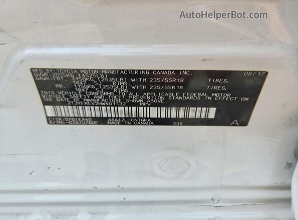 2T3YFREV2HW401132 2017 TOYOTA RAV White Widok naklejki z numerem VIN