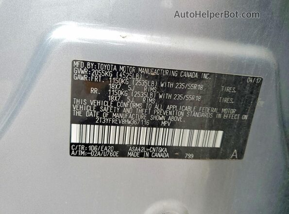 2T3YFREV8HW367116 2017 TOYOTA RAV4 Silver Widok wnętrza 360 stopni