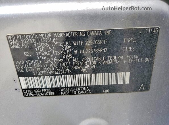 2T3ZFREV9HW334713 2017 TOYOTA LE Silver Вид підкапотного простору