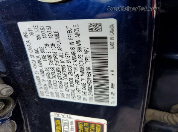 2HKRW2H5XHH654116 2017 HONDA CRV Синий Вид наклейки с VIN-кодом