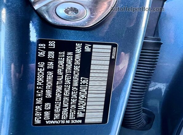 WP1AA2AY9KDA01367 2019 PORSCHE CAYENNE Blue Widok tylnych siedzeń
