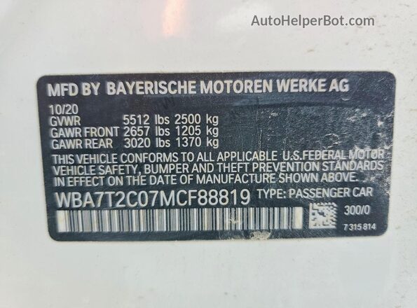 WBA7T2C07MCF88819 2021 BMW OTHER White Vista de la etiqueta del VIN