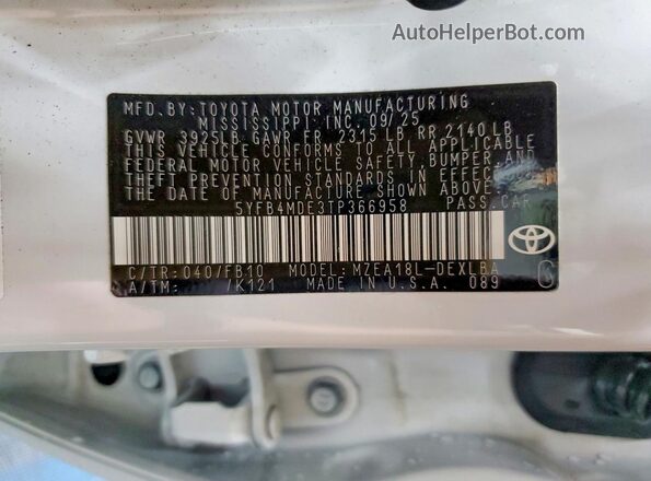 5YFB4MDE3TP366958 2026 TOYOTA LL Белый Вид подкапотного пространства