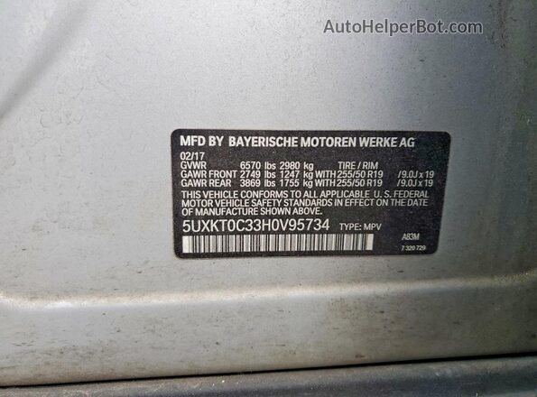 5UXKT0C33H0V95734 2017 BMW X5 Silver Панорамний вид салону 360°