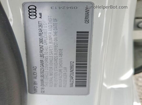 WAU23AFC6JN095012 2018 AUDI OTHER Белый Вид наклейки с VIN-кодом