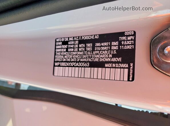 WP1BB2AYXPDA30563 2023 PORSCHE CAYENNE Серый Панорамный вид салона 360°