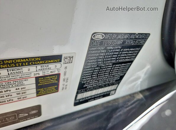 SALWR2SU7LA707941 2020 LAND ROVER RANGE ROVER Белый Панорамный вид салона 360°