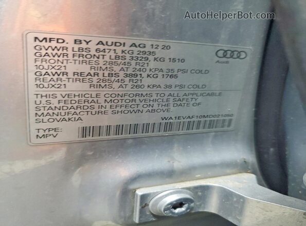 WA1EVAF10MD021050 2021 AUDI Q8 Silver Widok wnętrza 360 stopni