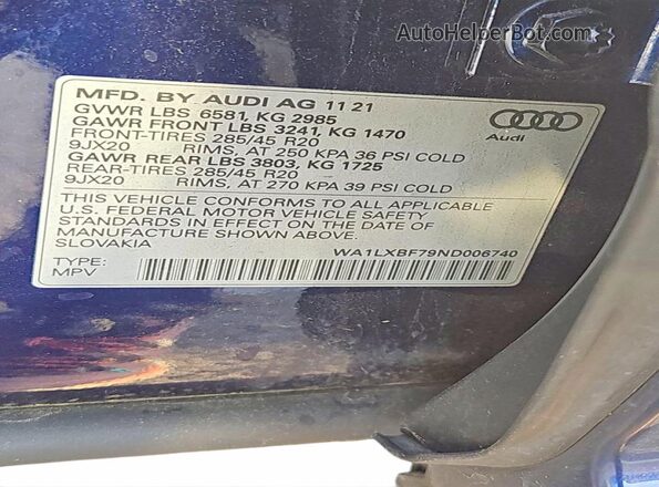 WA1LXBF79ND006740 2022 AUDI Q7 Blue Widok tylnych siedzeń