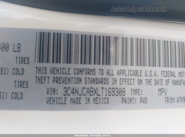 3C4NJCABXLT169308 2020 JEEP COMPASS Белый Вид подкапотного пространства