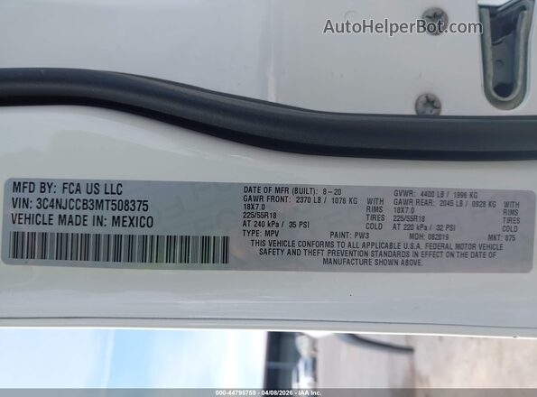 3C4NJCCB3MT508375 2021 JEEP COMPASS White Вид підкапотного простору