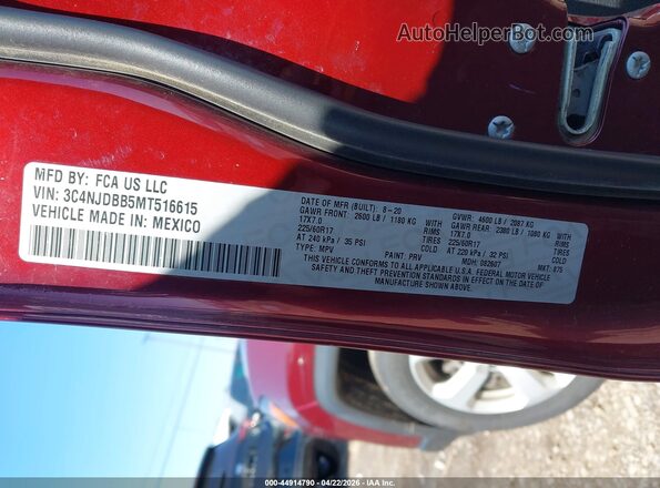 3C4NJDBB5MT516615 2021 JEEP COMPASS Красный Вид подкапотного пространства