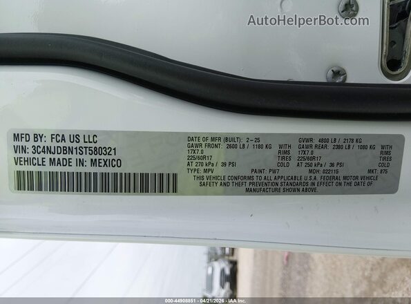 3C4NJDBN1ST580321 2025 JEEP COMPASS Белый Вид подкапотного пространства
