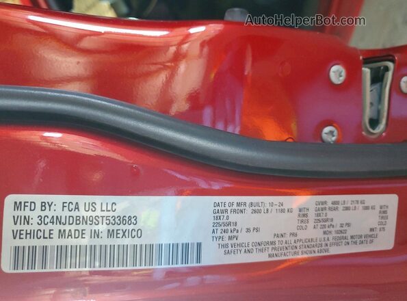 3C4NJDBN9ST533683 2025 JEEP COMPASS Red Widok naklejki z numerem VIN
