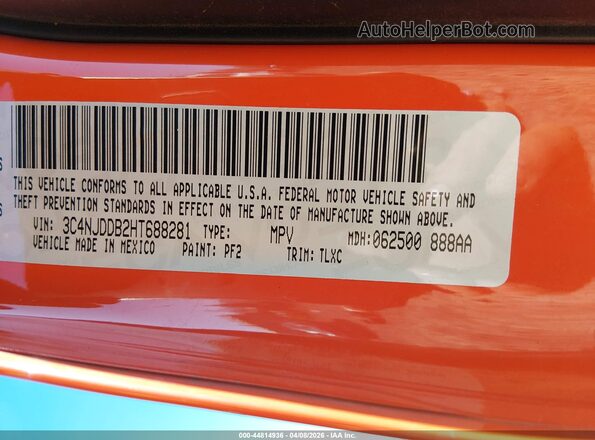 3C4NJDDB2HT688281 2017 JEEP NEW COMPASS Orange Engine compartment view