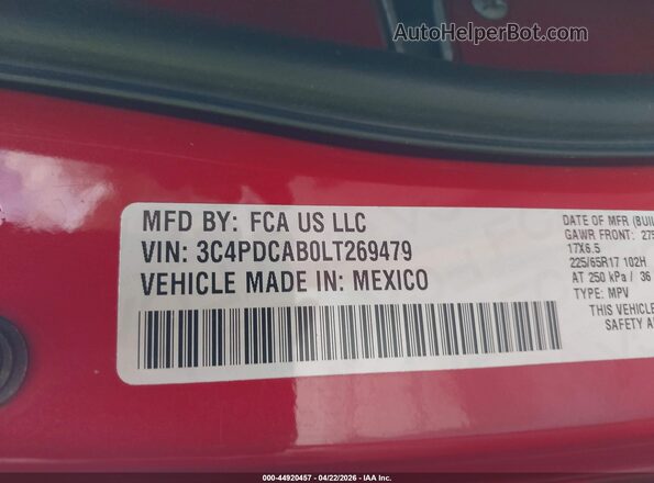 3C4PDCAB0LT269479 2020 DODGE JOURNEY Red Engine compartment view
