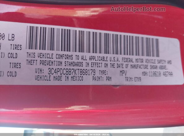 3C4PDCBB7KT868179 2019 DODGE JOURNEY Red Widok komory silnika