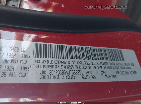 3C4PDCBG4JT533651 2018 DODGE JOURNEY Red ძრავის განყოფილების ხედი