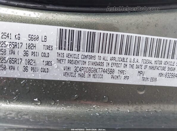 3C4PDDBG0KT744580 2019 DODGE JOURNEY Green Вид підкапотного простору