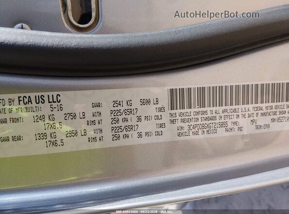 3C4PDDBGXGT215855 2016 DODGE JOURNEY Серебряный Вид подкапотного пространства