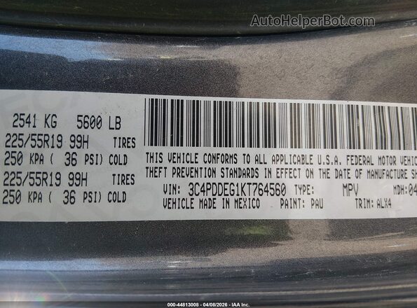 3C4PDDEG1KT764560 2019 DODGE JOURNEY Серый Вид подкапотного пространства