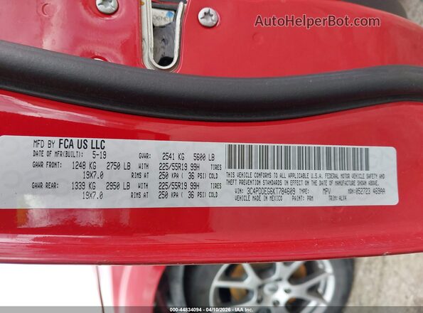 3C4PDDEG6KT784609 2019 DODGE JOURNEY Red Շարժիչի բաժամունքի տեսք