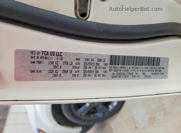 3C4PDDGG2JT278237 2018 DODGE JOURNEY White Вид наклейки з VIN-кодом