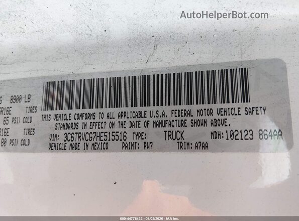 3C6TRVCG7HE515516 2017 RAM PROMASTER 2500 White Widok komory silnika
